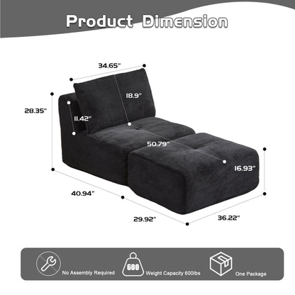 Moderne Kompressions-Memory-Foam-Sofa, 2-Sitzer großes Ecksofa für das Wohnzimmer, tierfreundliches Wolken-Modul-Sofa, Kordstoffbezug, extra tiefe Sitzbank, keine Montage erforderlich, Beige