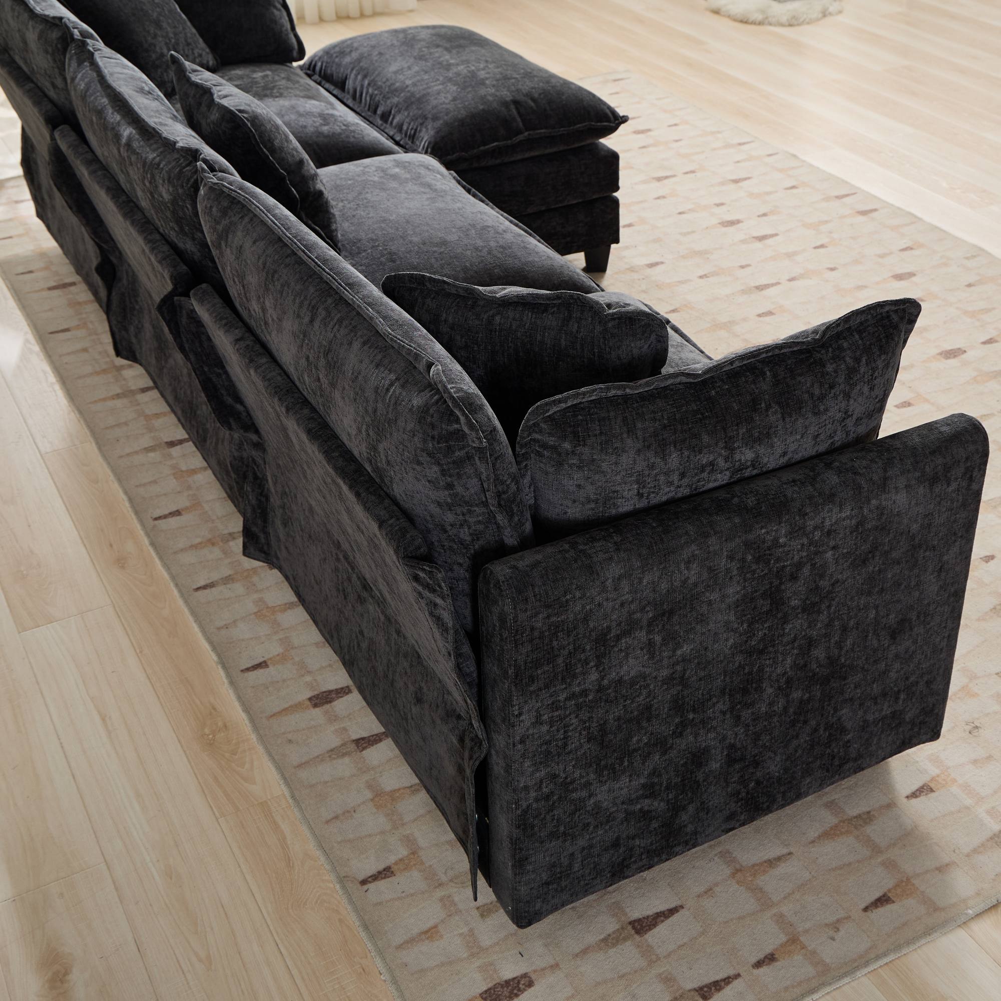 Black Chenille Double Sofa