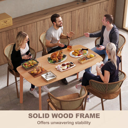 Pine Wood Dining Table for 6, 59" Rustic Rectangular Kitchen Table with Large Tabletop for Dining Room, Natural