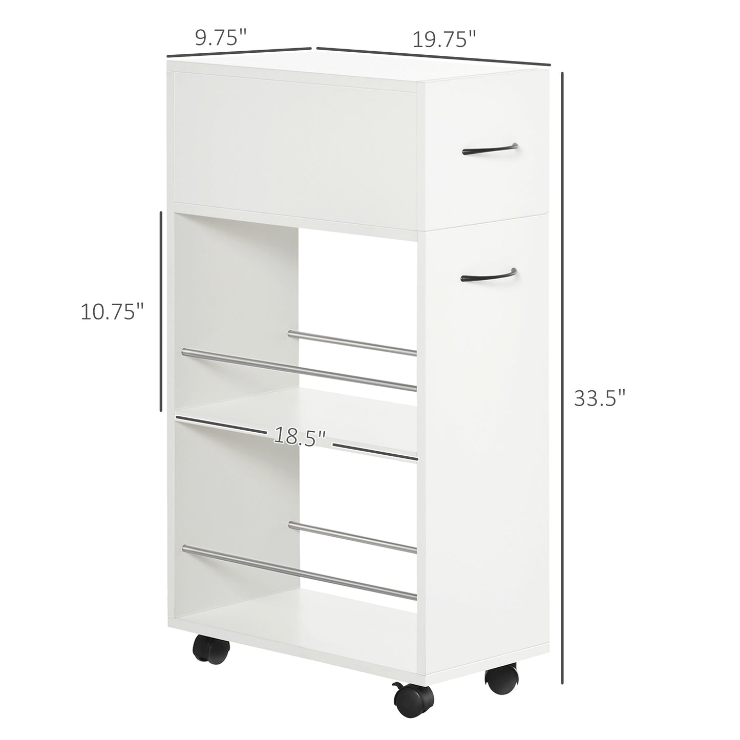 6,25" x 20,5" x 28,25" rollbarer schmales Badezimmerschrank für seitliche Aufbewahrung