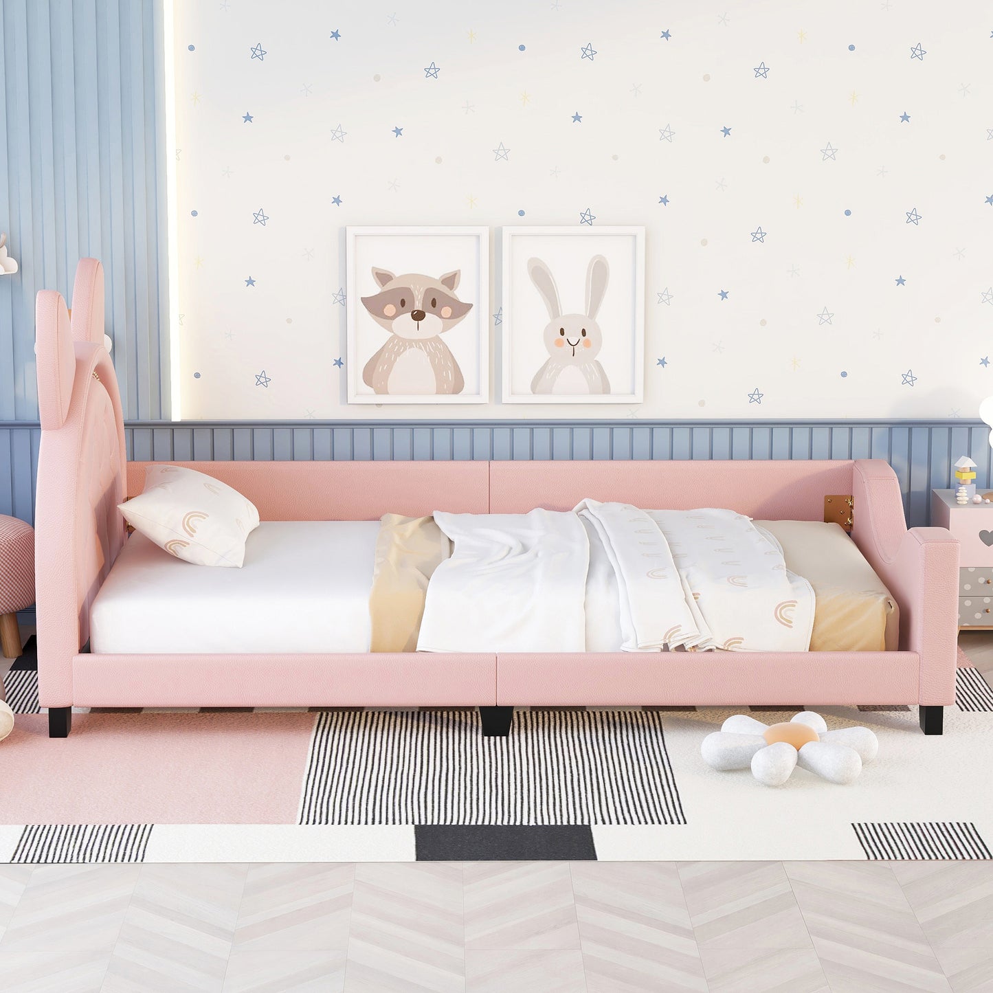Single Cushioned Sofa Bed With Cardboard Ear Shaped Headboard