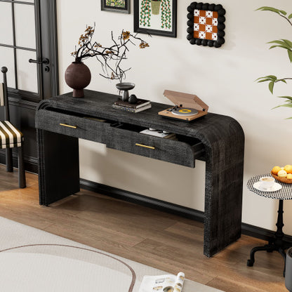 Einzigartiger Retro-Silhouetten-Konsolentisch, offenes Design, zwei obere Schubladen für Eingangsbereich, Esszimmer, Wohnzimmer