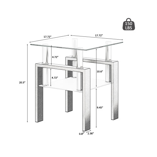 1-teiliges modernes gehärtetes Glas-Teetisch Couchtisch Beistelltisch, quadratischer Tisch für das Wohnzimmer, transparent schwarz