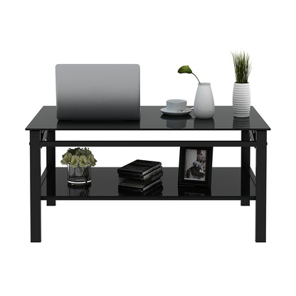 Glass Lift Top Coffee Table, 2-Layer Tempered Glass, Modern Simple, Black