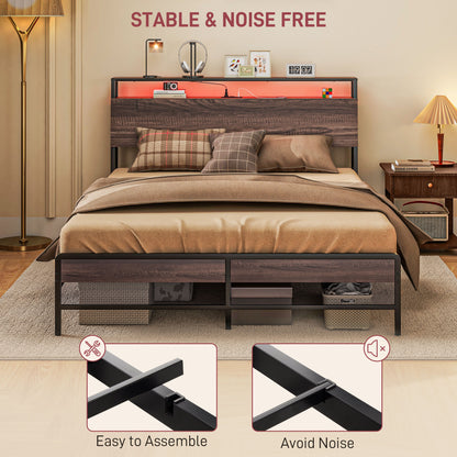 Queen-Size-Bettgestell mit LED-Beleuchtung und Ladestation