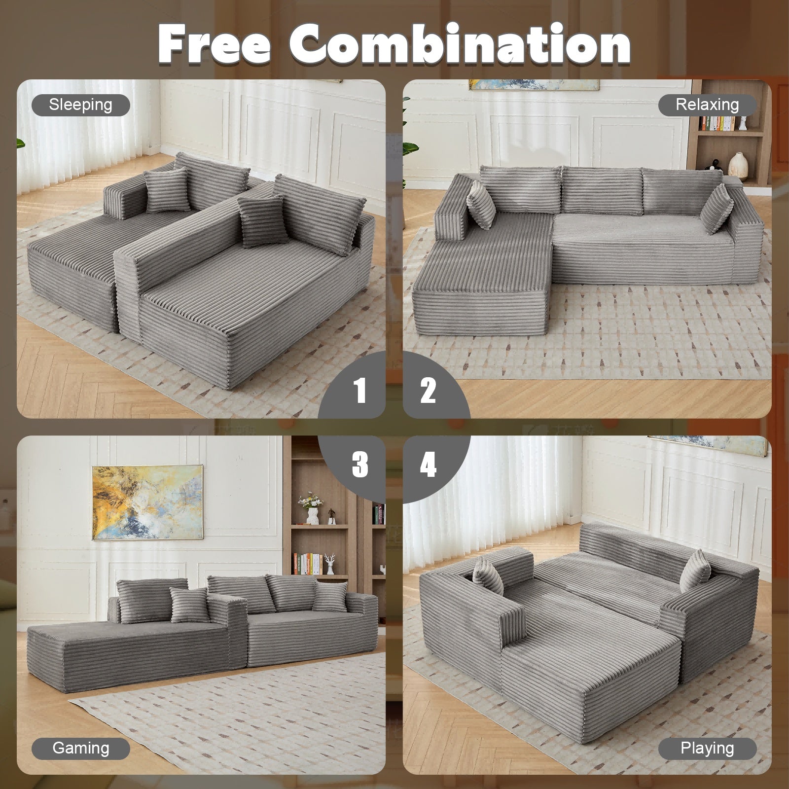 Corduroy L-Shaped Sofa Bed