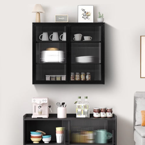 Moderne Zweitürige Wandablage Mit Glastür Mit Drei Ebenen Stauraum Für Eingang Wohnzimmer, Badezimmer, Esszimmer, Schwarz Nicht Verfügbar Plattformen- Temu
