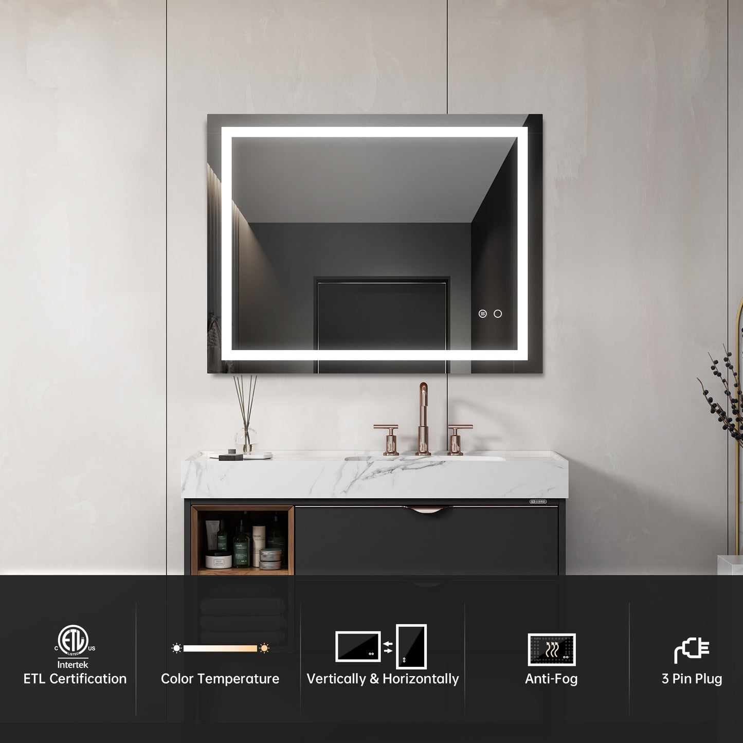 LED-Badspiegel mit Touch-Tastensteuerung
