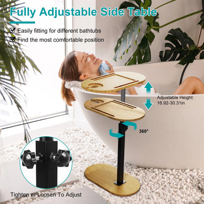 Badewannen-Tablett-Tisch, Anhebbarer freistehender Bambus-Badewannen-Tablett-Halter für Wanne an der Wand, Badetisch-Tablett Wannenregal Badezimmersortierungsregal für luxuriöses Spa, Bade-Home-Spa-Badewannen-Zubehör