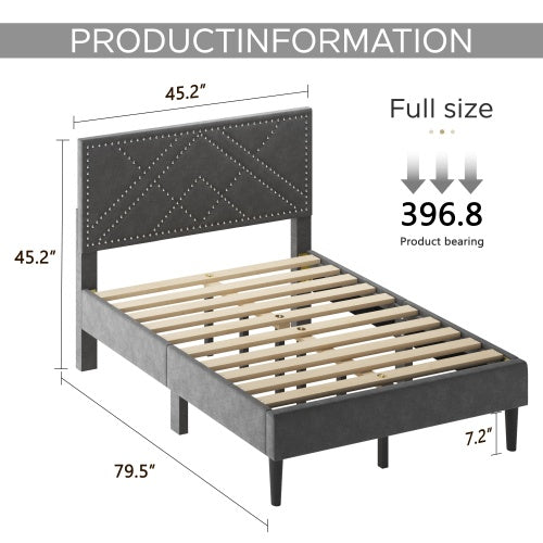 Bettgestell für Doppelbett, Leinen-Speicher-Kopfteil, stark und stabil, geräuschlos, Stauraum unter dem Bett, kein Federgitter erforderlich, Gewicht 396,8 lbs