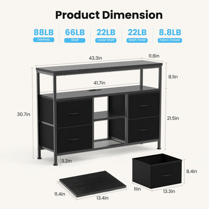 TV-Ständer, 4 Schubladen, mit LED-Lichtern und Stromsteckdosen, Möbel für das Wohnzimmer für 50-Zoll-Fernseher, mit offenen Regalen und verstellbaren Füßen