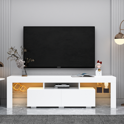 Moderne weiße TV-Ständer, 20-Farben-LED-TV-Ständer mit Fernbedienung für Lichter