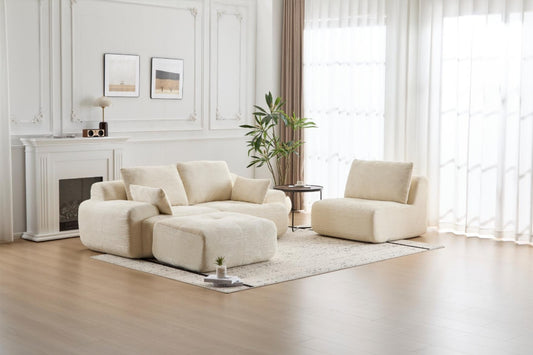 Moderne Kompressions-Matratzen-Sofa, Große Ecksofas für das Wohnzimmer, Haustierfreundliches Wolkenmodulares Ecksofa, Kordstoff, Extra Tiefes Liebespaarsofa, Keine Montage erforderlich, BEIGE