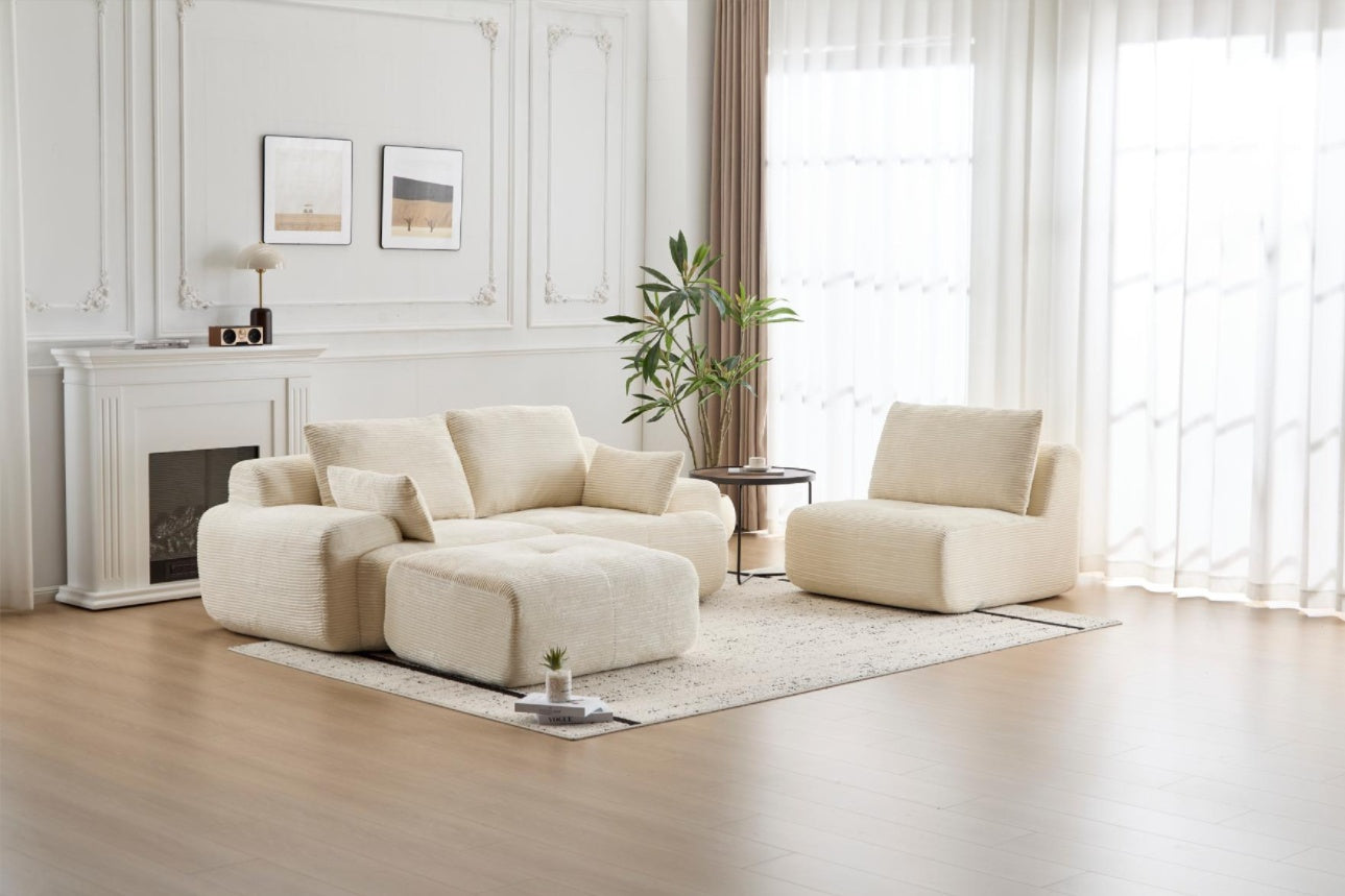 Moderne Kompressions-Matratzen-Sofa, Große Ecksofas für das Wohnzimmer, Haustierfreundliches Wolkenmodulares Ecksofa, Kordstoff, Extra Tiefes Liebespaarsofa, Keine Montage erforderlich, BEIGE