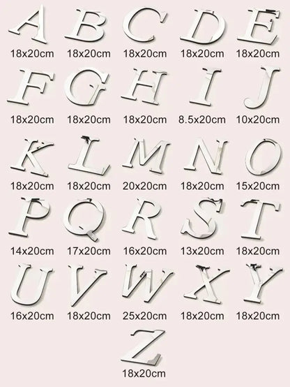 Silver metallic mirror letters wall stickers with glossy finish for living room decor by decorbites 20cm gold series
