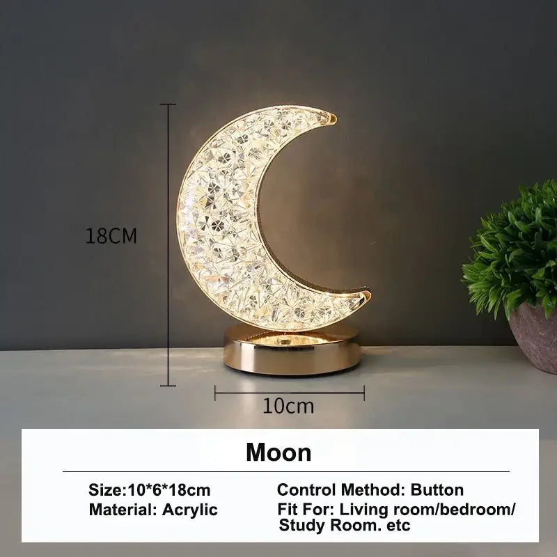 Decorbites™ crescent moon led table lamp with touch dimming night light acrylic surface and gold-toned base