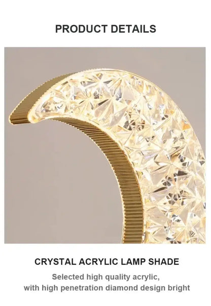 Decorbites bedroom crystal touch dimming night light with crescent-shaped diamond-cut acrylic shade and gold frame