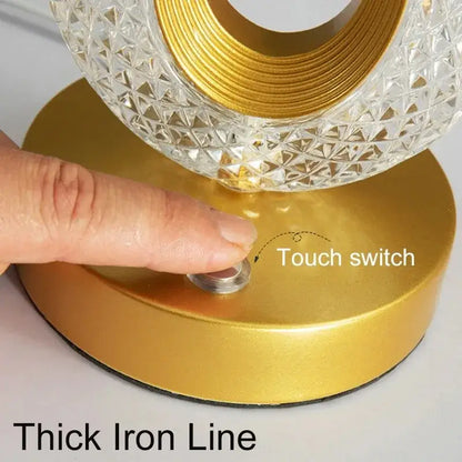 Gold-colored decorbites bedroom crystal touch dimming night light with faceted shade and usb bedside dimming night light