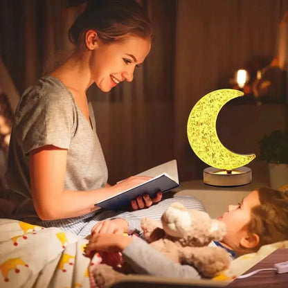 Decorbites™ glowing yellow crescent moon touch dimming night light with textured surface USB bedside lamp