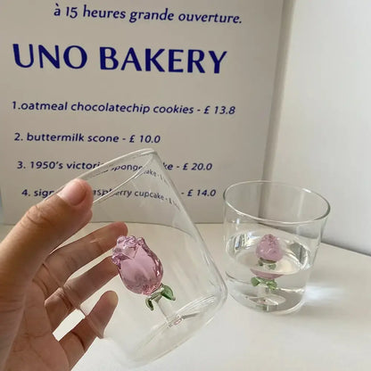 A clear modern tumbler features a delicate pink rose glass breakfast cup ornament from decorbites 3d rose collection