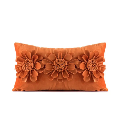 Orange velvet rectangular velvet flower pillow with 3d embroidered flowers matching pillow covers for living room decorbites