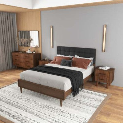 Logan Mid-Century Modern Walnuss-Nachttisch Bettseitig mit 2 Schubladen