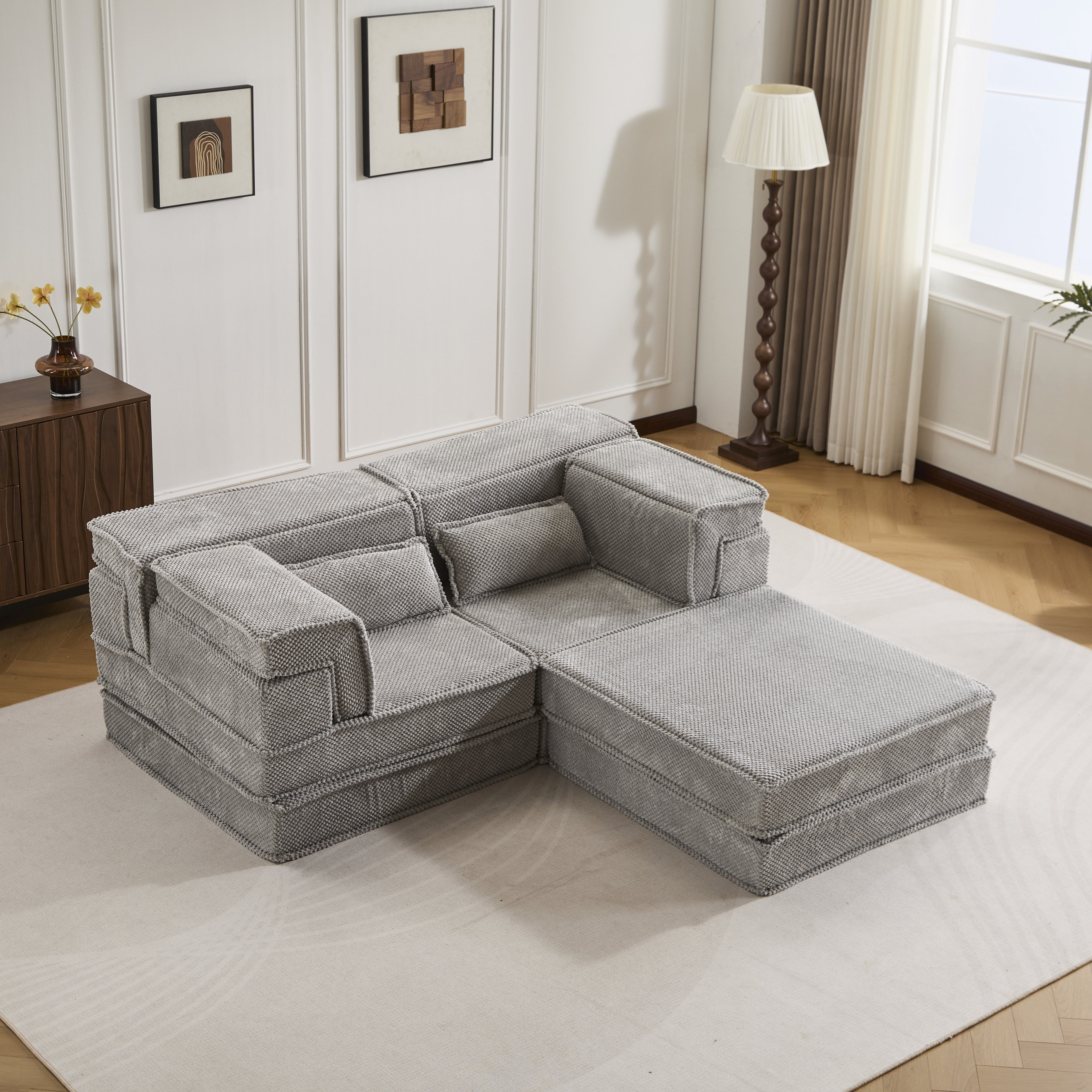 Light Grey 2-Seater Ottoman