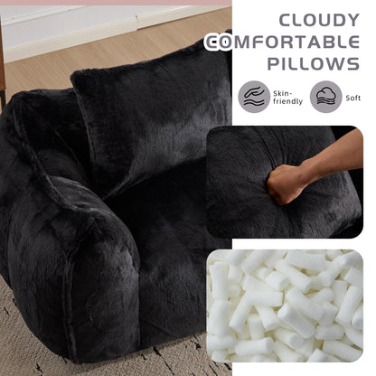 Riesiges Sitzsacksofa für Erwachsene, ultra weiches, flauschiges Zweiersofa aus Sitzsäcken, überdimensionierter Chaiselongue-Stuhl für Innenräume im Wohnzimmer oder Schlafzimmer, keine Montage erforderlich, gemütlicher Lesesessel mit Kissen, Schwarz
