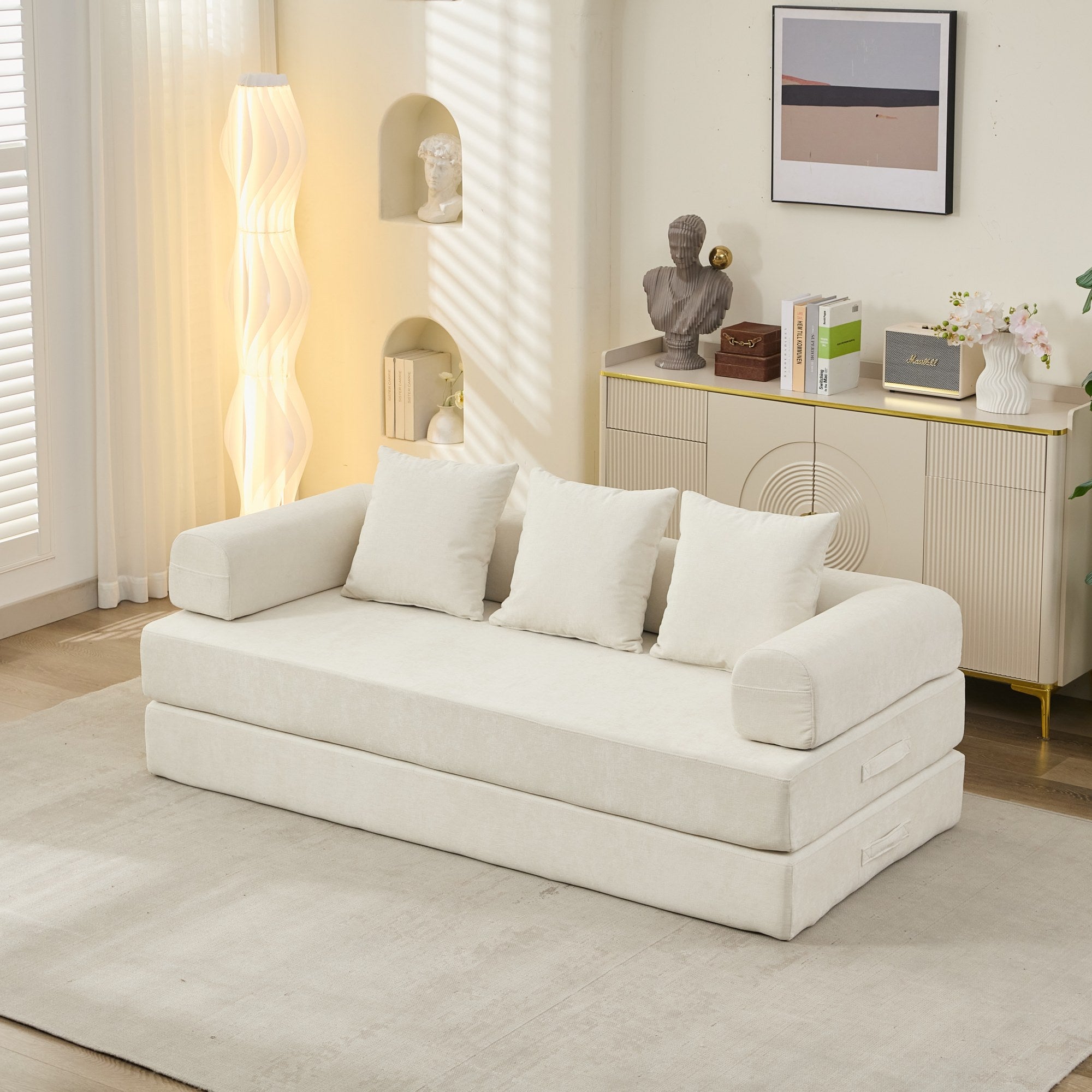 Beige Chenille Floor Sofa