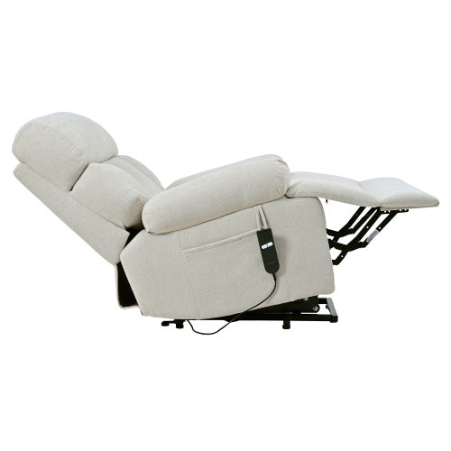 Überdimensionierter Power-Lift-Sessel für Senioren, Elektrischer Stoff-Sessel für Ältere, Heimkino-Sitzmöbel, Ausklappbarer Sofa-Sessel mit Fernbedienung, Seitentasche, Geräumiger Sitz in Hellgrau