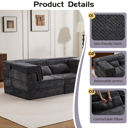 Kompressions-Mahjong-Sofa, Umwandelbares Boden-Sofabett, DIY Knochenloses Modulares Sektionalsofa, Keine Montage erforderlich, Kreisförmiger Fleece-Stoff, Modernes Überdimensionales Zweiersofa, Dunkelgrau