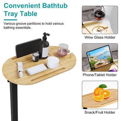 Badewannen-Tablett-Tisch, Anhebbarer freistehender Bambus-Badewannen-Tablett-Halter für Wanne an der Wand, Badetisch-Tablett Wannenregal Badezimmersortierungsregal für luxuriöses Spa, Bade-Home-Spa-Badewannen-Zubehör