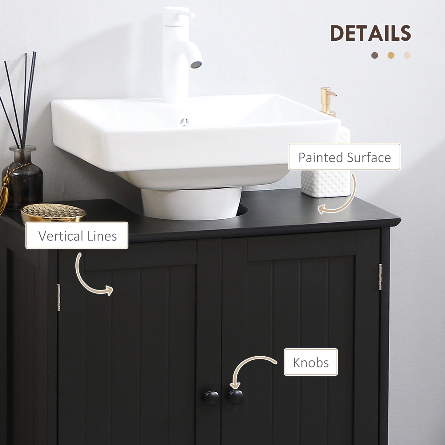 Unterwaschbecken-Badregal, Sockel-Waschbecken-Schrank mit 2 Türen, Regal und U-Form, Schwarz