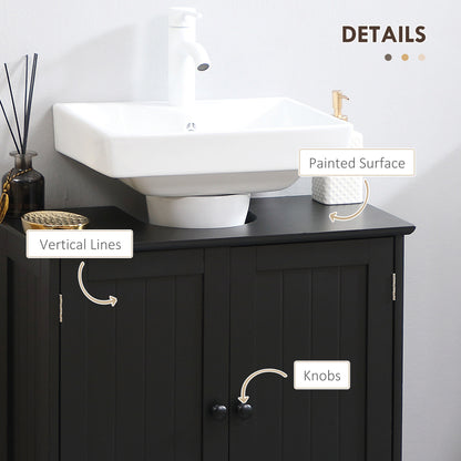 Unterwaschbecken-Badregal, Sockel-Waschbecken-Schrank mit 2 Türen, Regal und U-Form, Schwarz