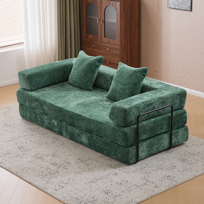 Boden-Couch, Kompressions-Sofa, Umwandelbares Boden-Sofa-Bett – mit Kissen-Rückenlehne und Armlehne, Bequeme Futon-Couch-Liege-Schlafsofa, Chenille-Stoff, für Wohnzimmer und Schlafzimmer, Dunkelgrün