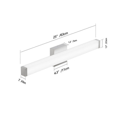 Badezimmermöbel-Leuchte gebürstetes Nickel quadratisch LED 25 Zoll 14W 6000K kühles Weißlicht Wandleuchte über Spiegel -Gebürstetes Nickel, 25 Zoll