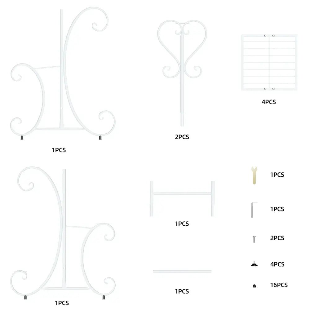 White wrought iron 4-tier metal plant stand with ornate scrollwork for indoor outdoor display by decorbites