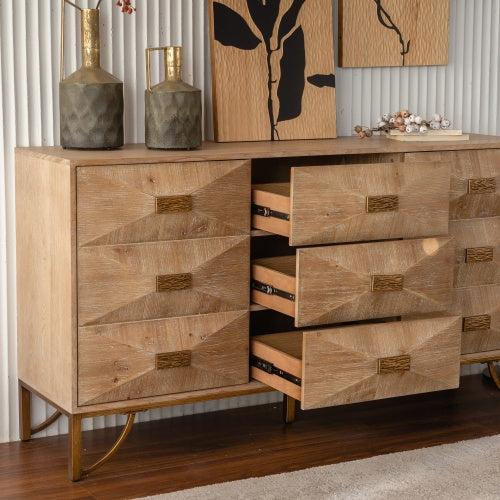 Kommode mit 9 Schubladen, Moderne Kommoden und Schubladenschränke, TV-Ständer, Helle Holzkommode für Schlafzimmer, Wohnzimmer, Flur