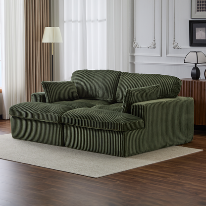 Doppelte Chaise-Lounge-Stuhl für Innenräume, Überdimensionierte Bezogene Schlafcouch Cloud-Sofa, Tief Sitzender Luxus-Sofabett, Sektionelles Sofa mit Chaise-Lounge und Loveseat, Corduroy-Lesestuhl für das Wohnzimmer, Keine Montage erforderlich, Grün