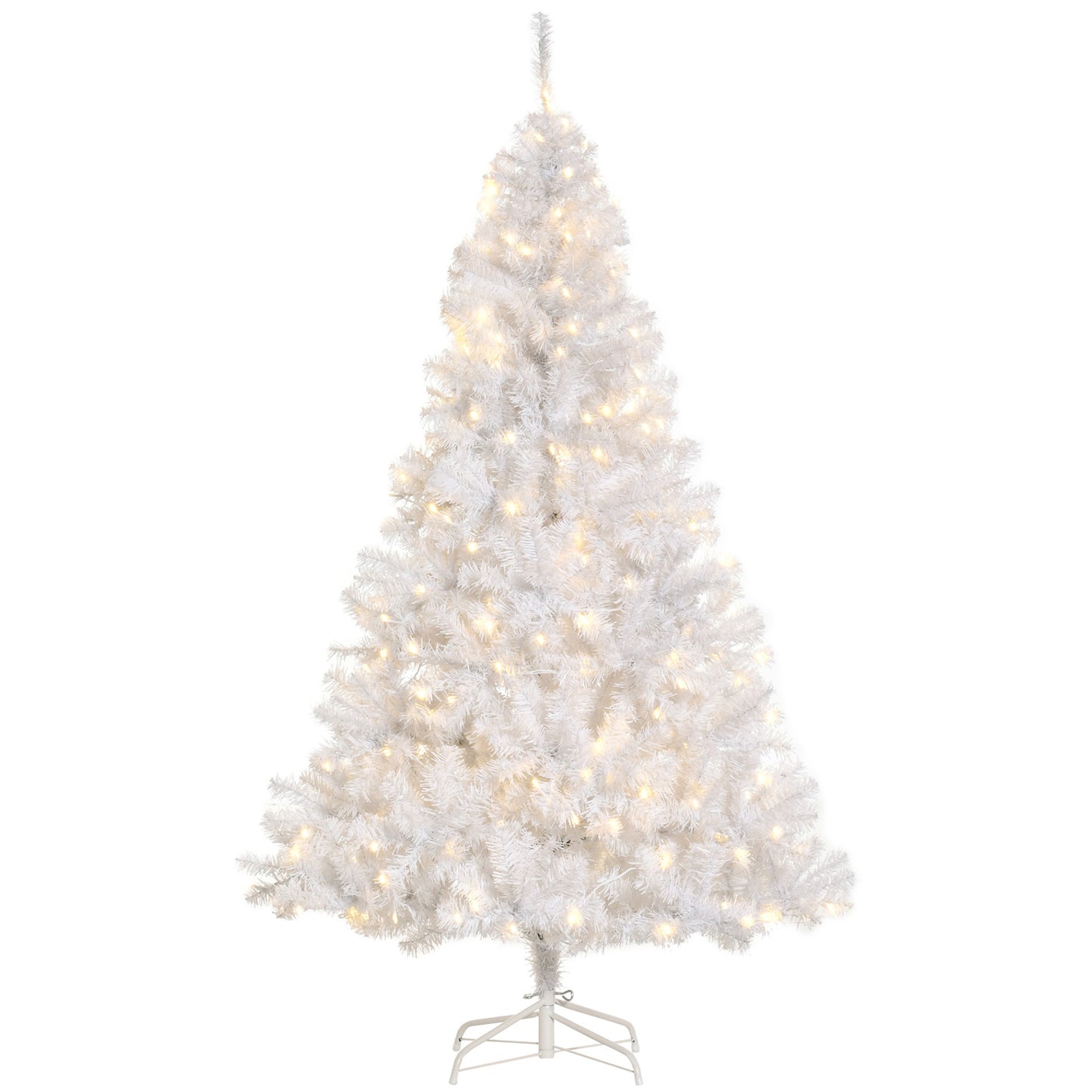 HOMCOM 1,8 m hoher vorbeleuchteter Weihnachtsbaum Douglasie künstlicher Weihnachtsbaum mit realistischen Ästen, 250 warmweißen LED-Lichtern und 1000 Spitzen, weiß