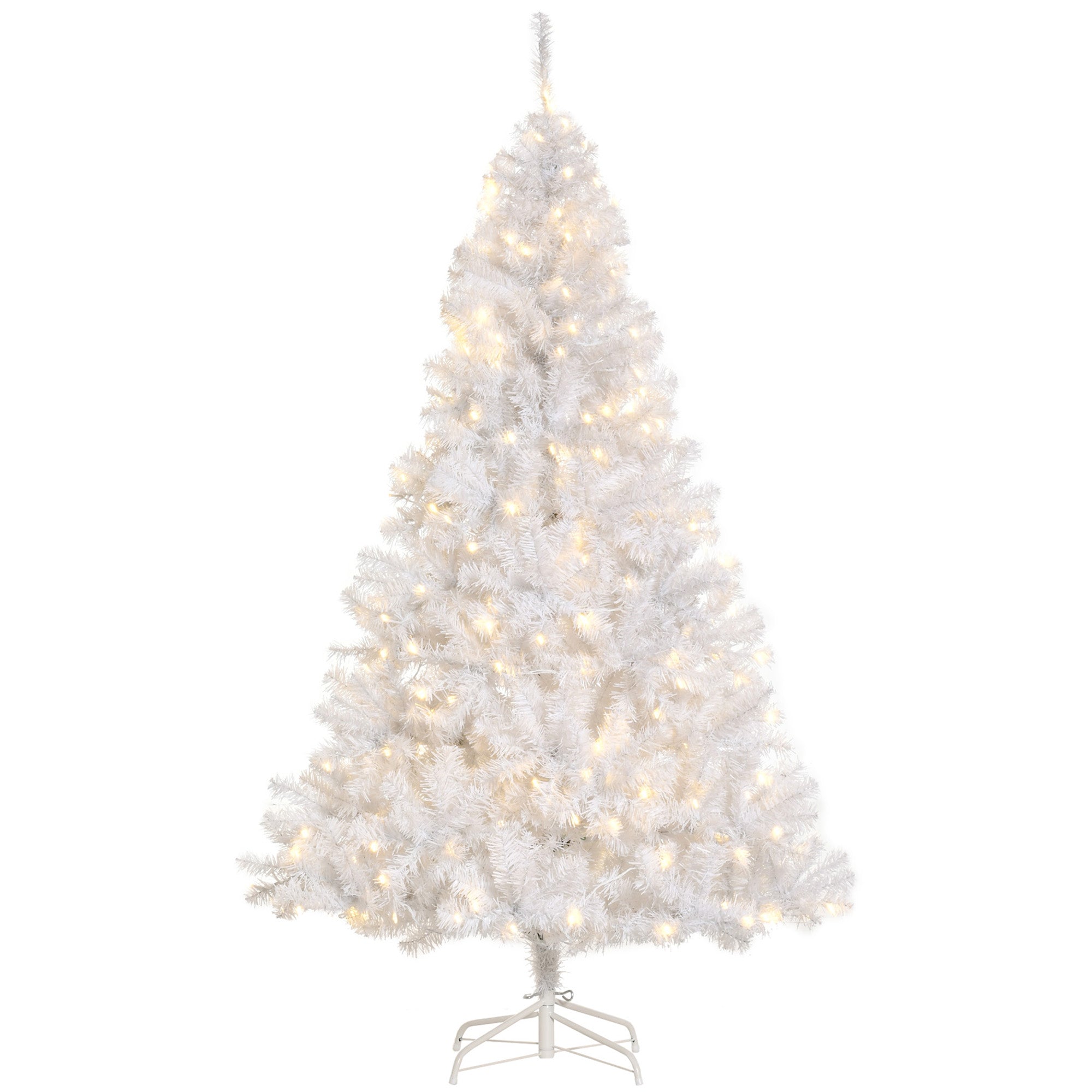 HOMCOM 1,8 m hoher vorbeleuchteter Weihnachtsbaum Douglasie künstlicher Weihnachtsbaum mit realistischen Ästen, 250 warmweißen LED-Lichtern und 1000 Spitzen, weiß