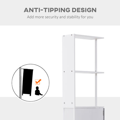55  Tall Bathroom Cabinets, Narrow Storage Cabinet Freestanding Linen Tower With 2 Tier Shelf And Drawers, White