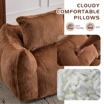 Riesiges Sitzsacksofa für Erwachsene, ultra weiches, flauschiges Zweiersofa aus Sitzsäcken, überdimensionierter Liegestuhl für Innenräume im Wohnzimmer oder Schlafzimmer, keine Montage erforderlich, gemütlicher Lesesessel mit Kissen, Braun