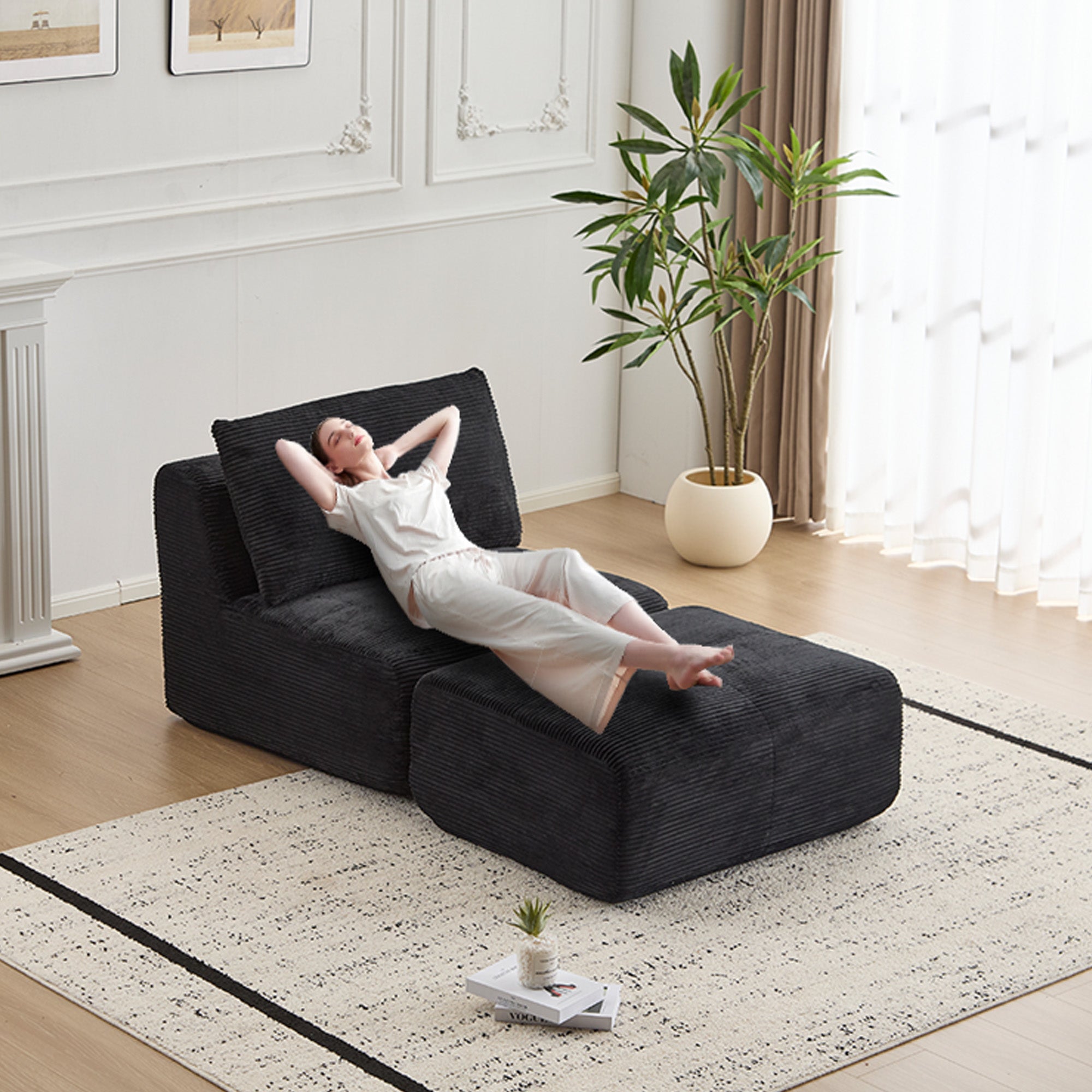 Black Corduroy Chaise Sofa