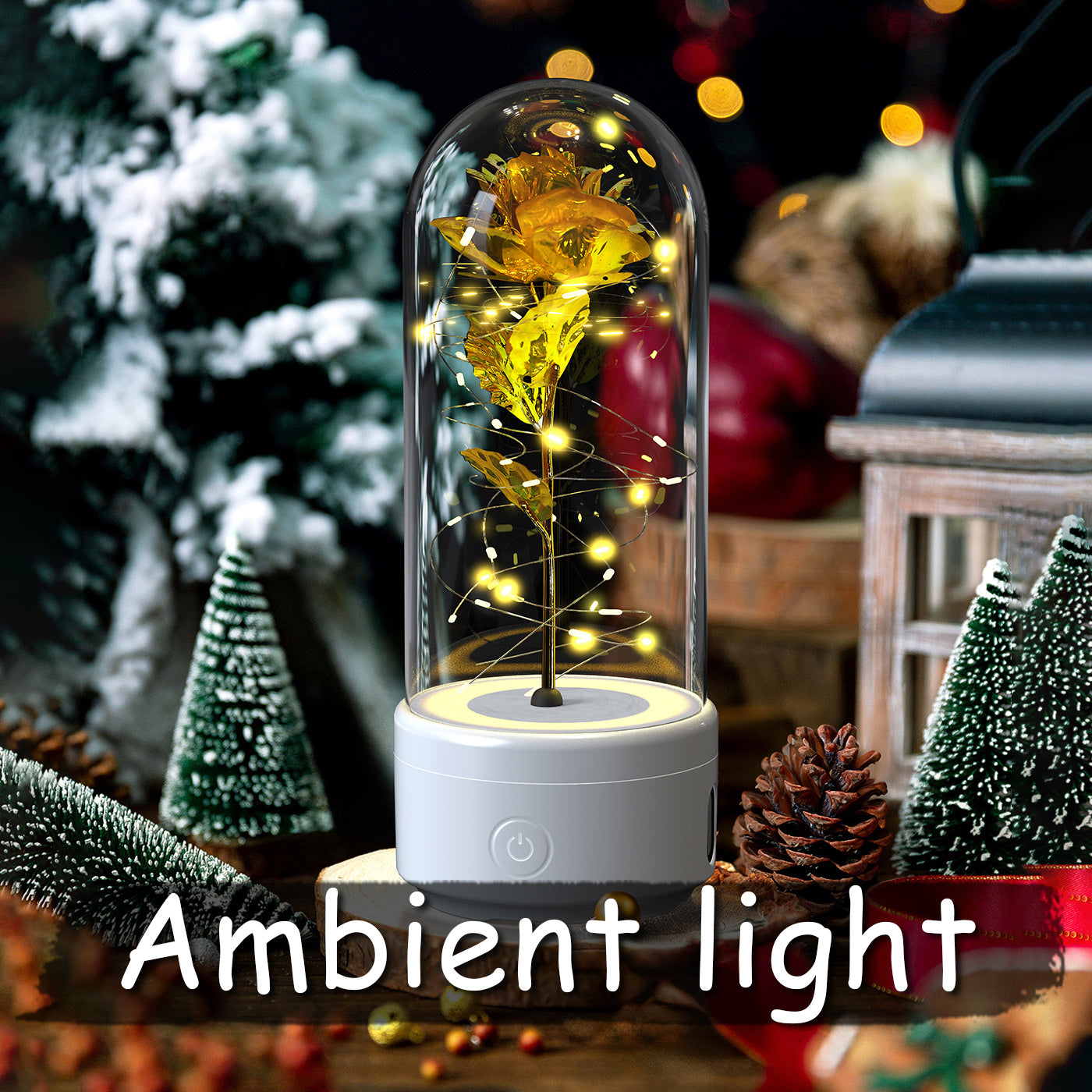 Kreatives 2-in-1 Rosenblumen-LED-Licht und Bluetooth-kompatibler Lautsprecher Valentinstag-Geschenk Rosenleuchtendes Nachtlicht-Ornament mit Glasabdeckung
