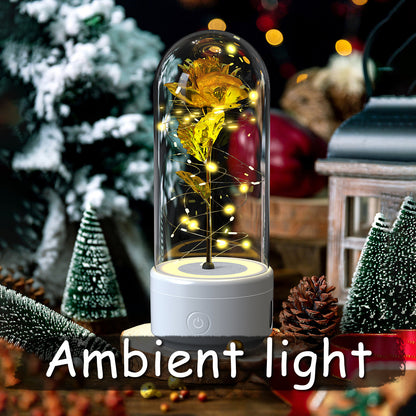 Kreatives 2-in-1 Rosenblumen-LED-Licht und Bluetooth-kompatibler Lautsprecher Valentinstag-Geschenk Rosenleuchtendes Nachtlicht-Ornament mit Glasabdeckung