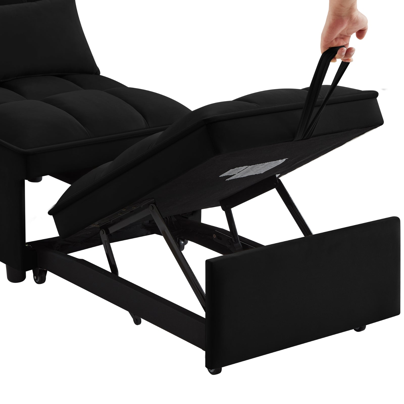 4-in-1 Multifunktions-Einzelsofa-Bett mit Stauraumtaschen, Gepolstertes Einzel-Auszug-Sofa-Bett mit verstellbarer