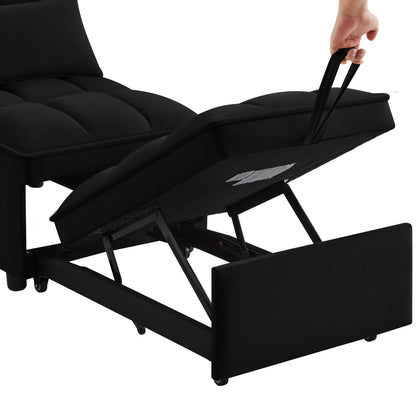 4-in-1 Multifunktions-Einzelsofa-Bett mit Stauraumtaschen, Gepolstertes Einzel-Auszug-Sofa-Bett mit verstellbarer