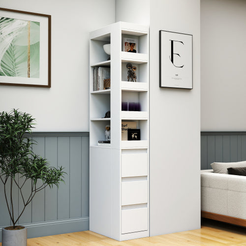 70,87 H Display-Schrankschrank, 4-stufiges Regal, 3 Seitentische & 4 kleine Display-Regale, moderner hölzerner hoher Bücherschrank für Wohnzimmer und Home Office