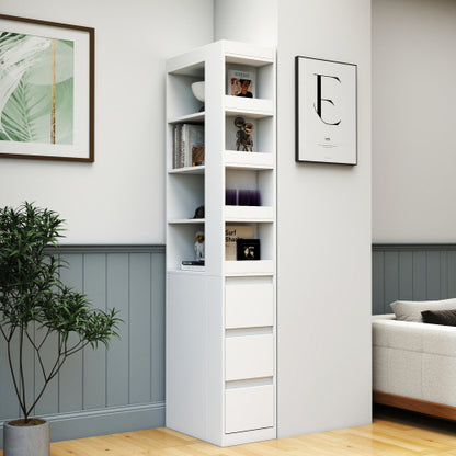 70,87 H Display-Schrankschrank, 4-stufiges Regal, 3 Seitentische & 4 kleine Display-Regale, moderner hölzerner hoher Bücherschrank für Wohnzimmer und Home Office